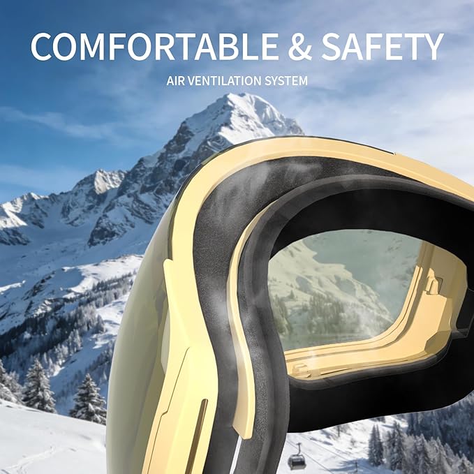 Ski Goggles for Men Women Adult & Youth, OTG Snowboard Goggles Anti Fog, Snow Goggles UV Protection Wide Vision