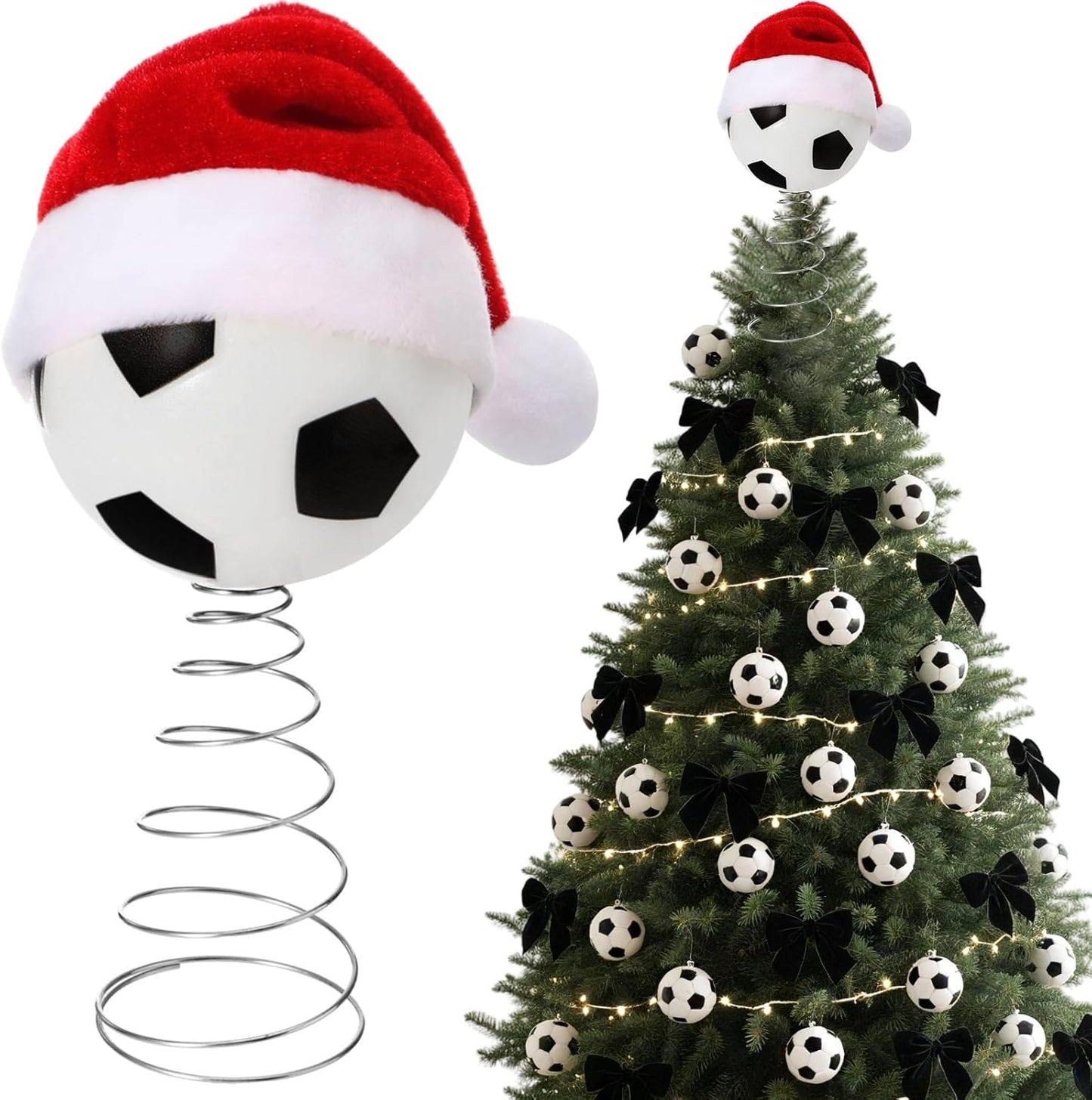 Soulchen 2.4 Inch Soccer Christmas Tree Topper Ornament - Tree Top Decor, Home Xmas Party & Tabletop Display - Gift for Men, Senior Fans, Players & Teams