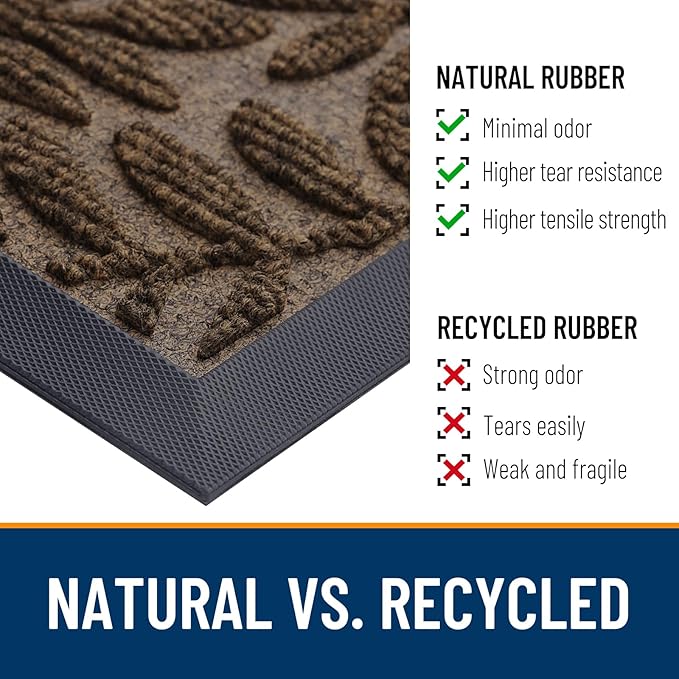 OLANLY Door Mat Indoor Outdoor Entrance, 47x32, Waterproof All-Weather All-Season Doormat, Sturdy Natural Rubber, Stain and Fade Resistant, Low Profile, Easy Clean Patio Entryway Mat, Medium Brown