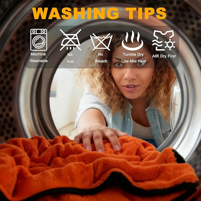 2 Pack Dual-Size Car Drying Towel, Microfiber Towels for Cars, Dual Sided Quick Dry Towel, Drying Towels Car Detailing for Cars, Trucks, SUV [Orange/Gray]