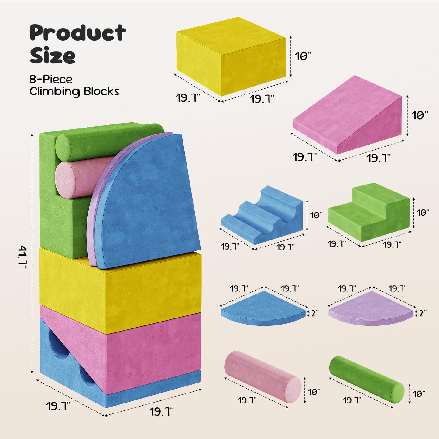 Teckid Toddler Climbing Toys 8-Piece Indoor Soft Foam Blocks Set, Safe Crawling, Climbing and Sliding Play Gym for Kids, Baby Climbing Playset