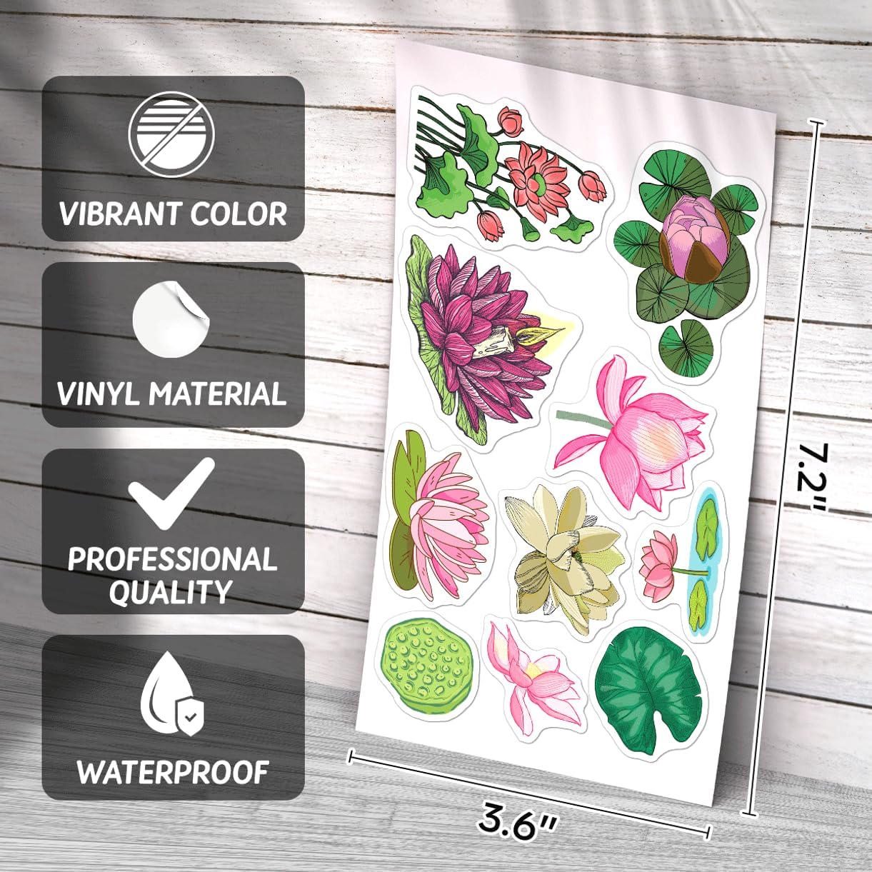 Lotus Flower Vinyl Stickers 50pcs Waterproof Aesthetic Decals for Laptop Water Bottle Scrapbooking Journaling Gifts Nature Lovers Students Pack Skateboard Wall Decoration Hard Bike