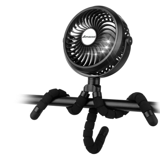AMACOOL Battery Operated Stroller Fan, Baby Travel Essentials for Beach Disney, Newborn Boy & Girl Showers Gifts Registry Search, Rechargeable Clip On Fan for Car Seat Wagon Crib Bike Treadmill