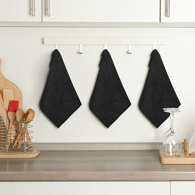 Macarrie 200 Pieces Microfiber Cleaning Cloths Bulk Absorbent Microfiber Towels Reusable Lint-Free Streak Free Wash Rags for House Kitchen Office Restaurants Bar Shop Car, 12 x 12 Inches (Black)
