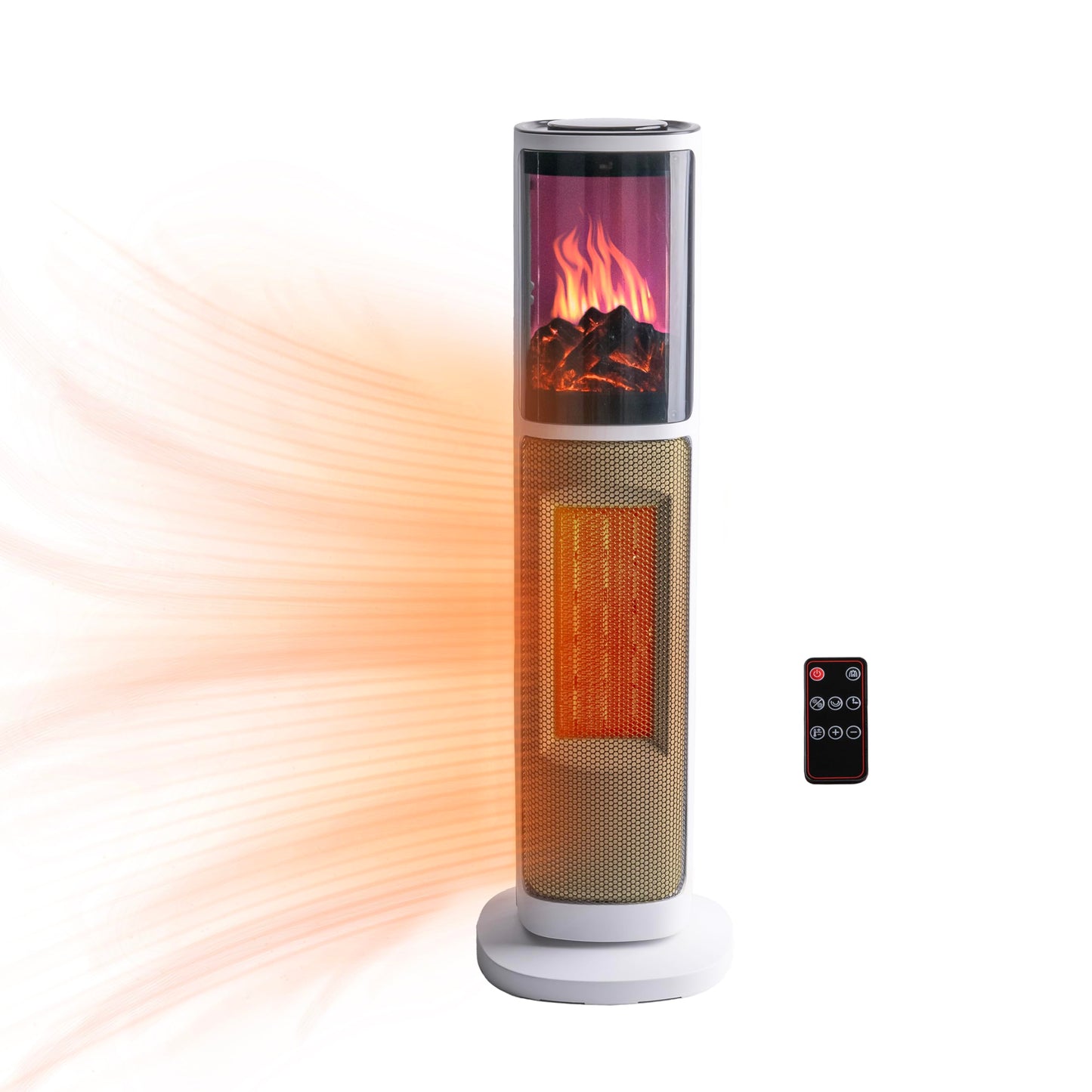 Comfort Zone Space Heaters For Indoor Use, 25 Inch, 3D Flame, 8H Timer, 75 Degree Oscillation, Remote Control, Adjustable Thermo