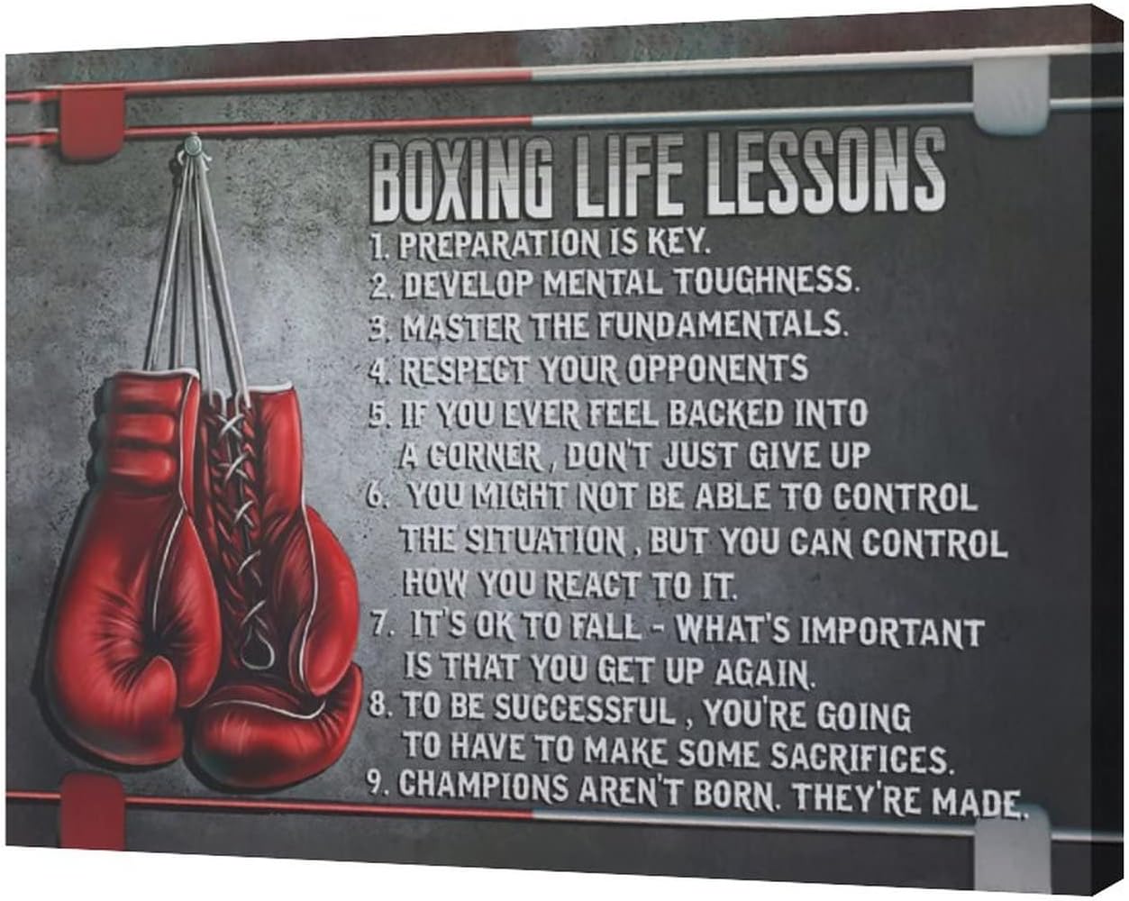 Boxing Wall Art Sports Boxing Lessons Pictures Wall Decor Motivational Quotes Boxing Gloves Canvas Painting Artwork Modern Home Decorations Framed for Bedroom Office Living Room 16"x20"