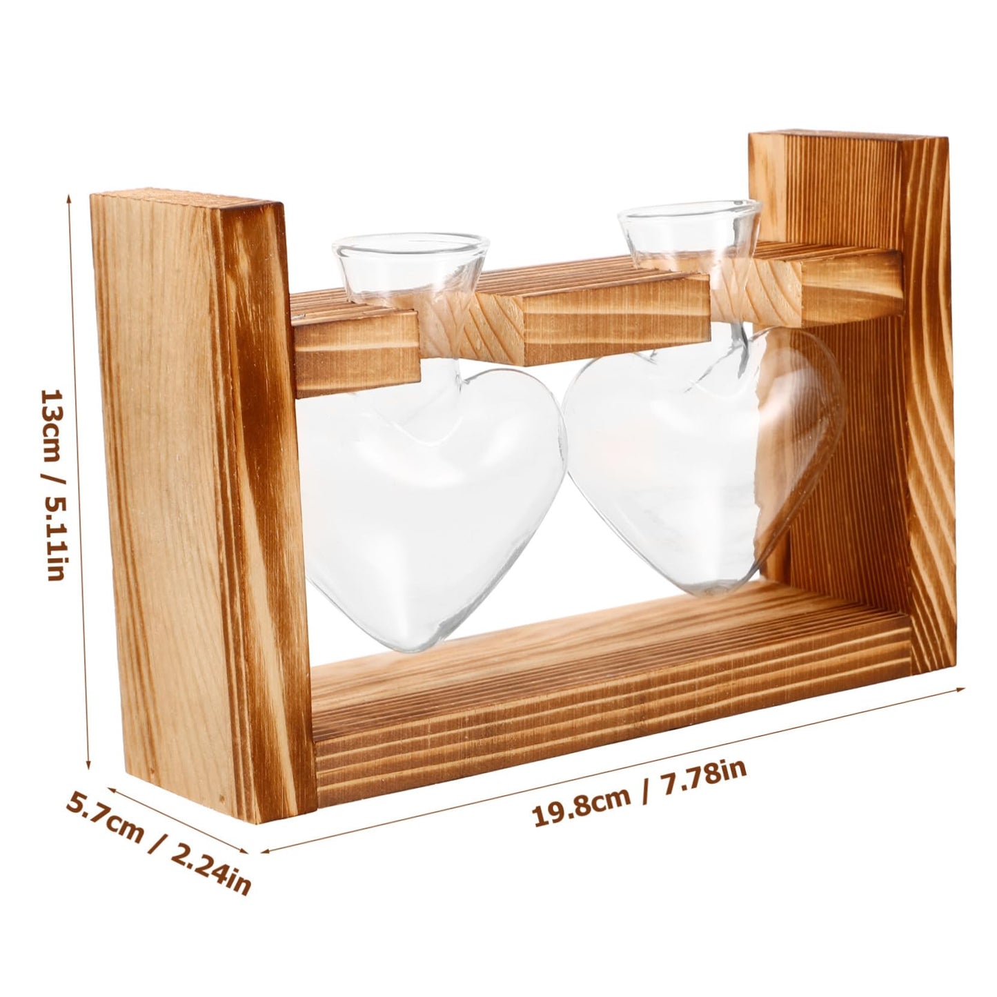 ORFOFE Heart Shape Hydroponic Terrarium Vase with Wooden Stand Glass Plant Holder for Indoor Gardening Stylish Desktop Water Planter for Home Decor