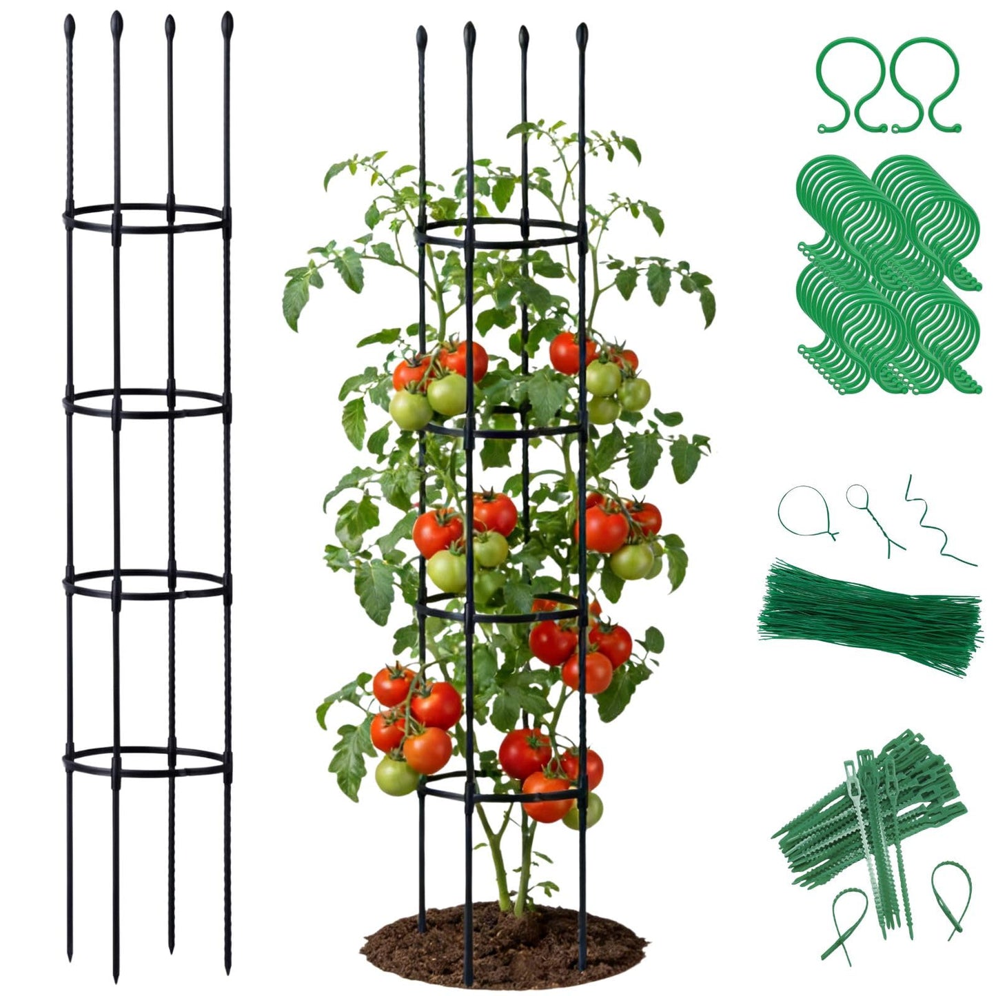 2 Pack Tomato Cages for Garden | Heavy Duty Rustproof Round Tomato Cage | 63 Inch Steel Core Plastic Coated Garden Trellis Plant Support for Tomato, Cucumber, Beans, Flower, Vegetable Indoor Outdoor