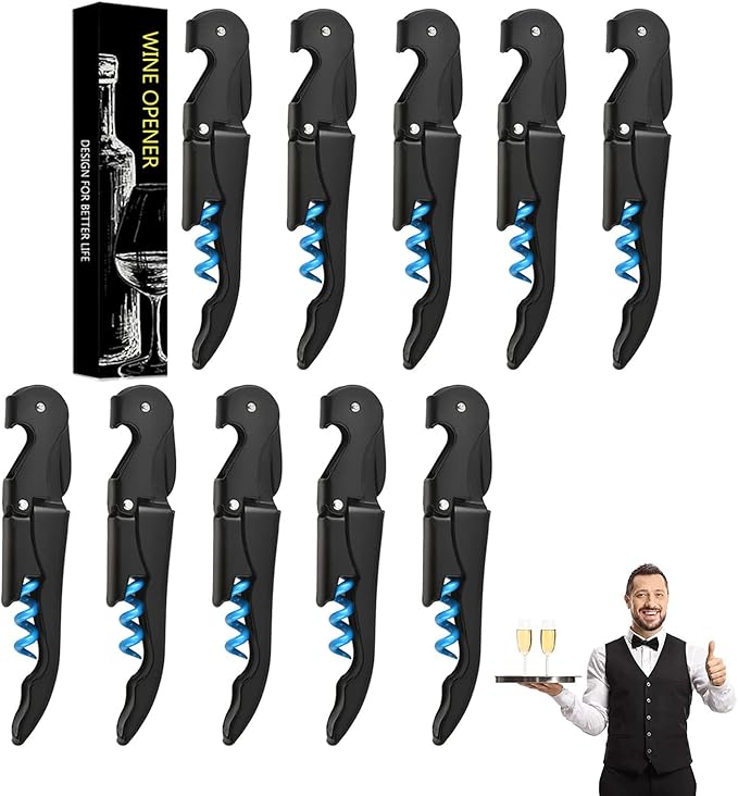 Wine Opener Waiter Corkscrew, Professional Wine Key for Servers, Bartender with Foil Cutter, Manual Wine Bottle Opener Double Hinged (20, Black Blue)
