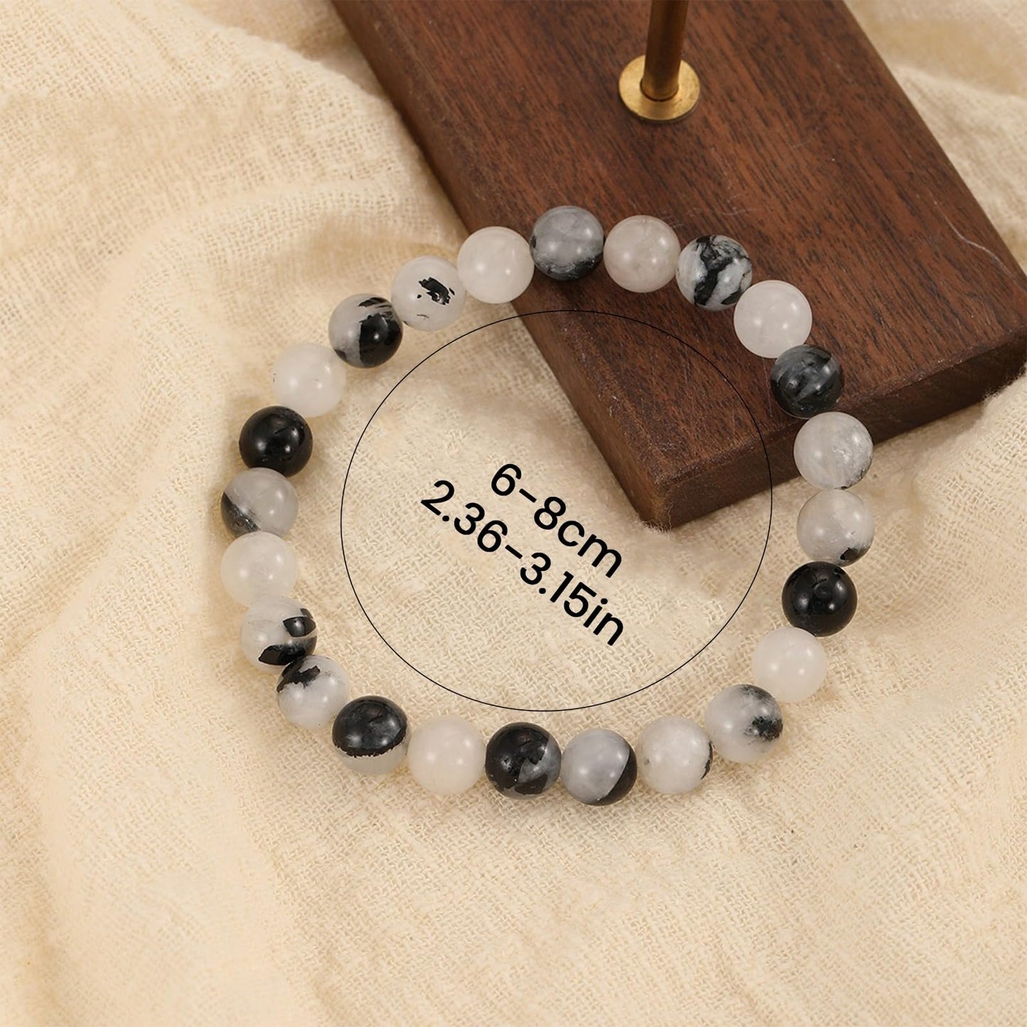 Crystal Vibe Manifestation Bracelet - Handmade Natural Black Rutile Tourmaline Quartz Stone 8mm Beaded Bracelet - Yoga Bracelet Gift for Him Her - Elastic Adjustable Size