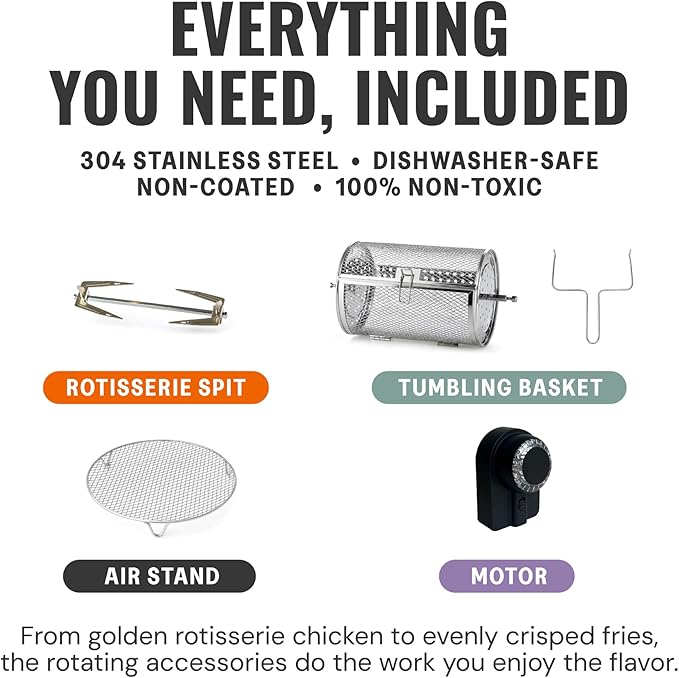 Non Toxic Air Fryer™ - Glass AirFryer 5 Quart w/ 360 Visibility, Self-Cleaning, 400F Vortex Air Fryer for Even Cooking, BPA-Free Teflon Free, 9-in-1 Functions, Rotisserie, Roast, Bake, Orange