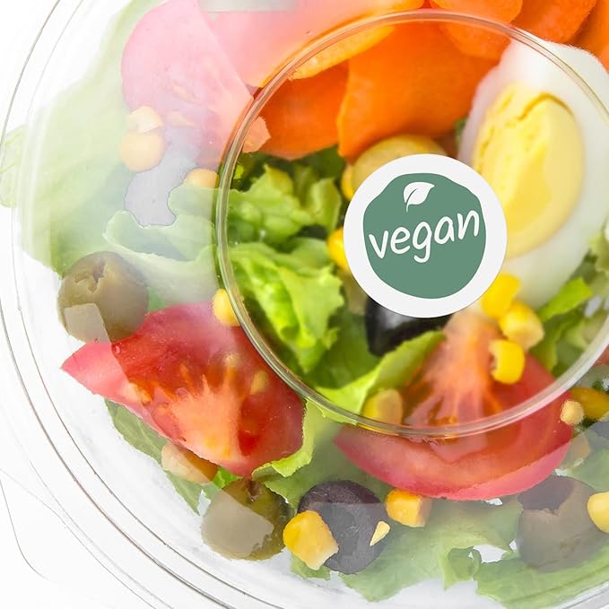 Sage Vegan Stickers / 500 White Gloss Circle Food Labels/Small 1" Unique Leaf Label Design with Modern Aesthetic/Made in The USA