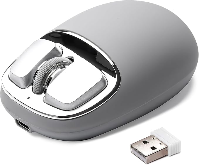 YUNZll C1 Silicone Wireless Mouse, Tri-Mode 2.4G/USB-C/Bluetooth Mouse, 4800 DPl Optical Tracking, 6 Adjustment Levels,Customize Mice for Laptop, Computer, iPad, MacBook (Gray Silver)