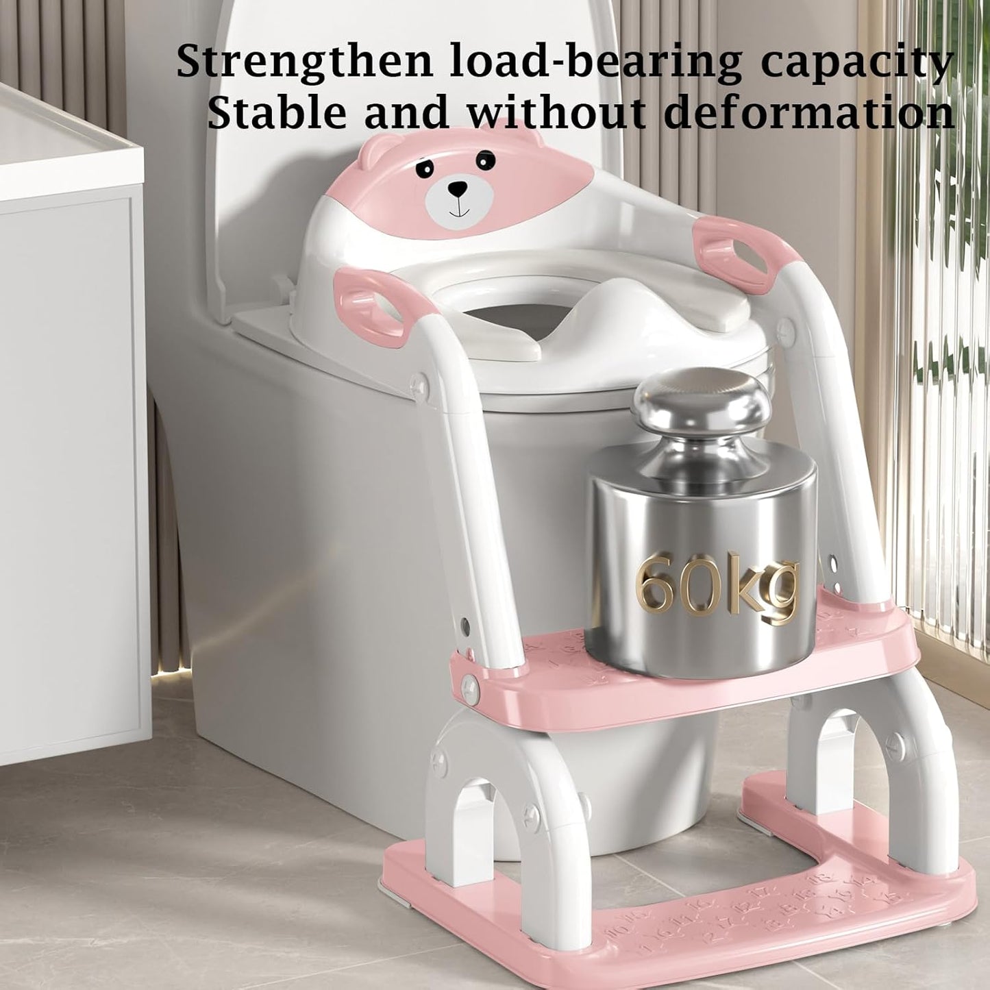 Potty Training Seat Upgraded 2-in-1 Potty Toilet for Kids Boys and Girls, Adjustable Step & Seat Height with Splash Guard Anti-Slip Pad Step Stool(White and Pink)