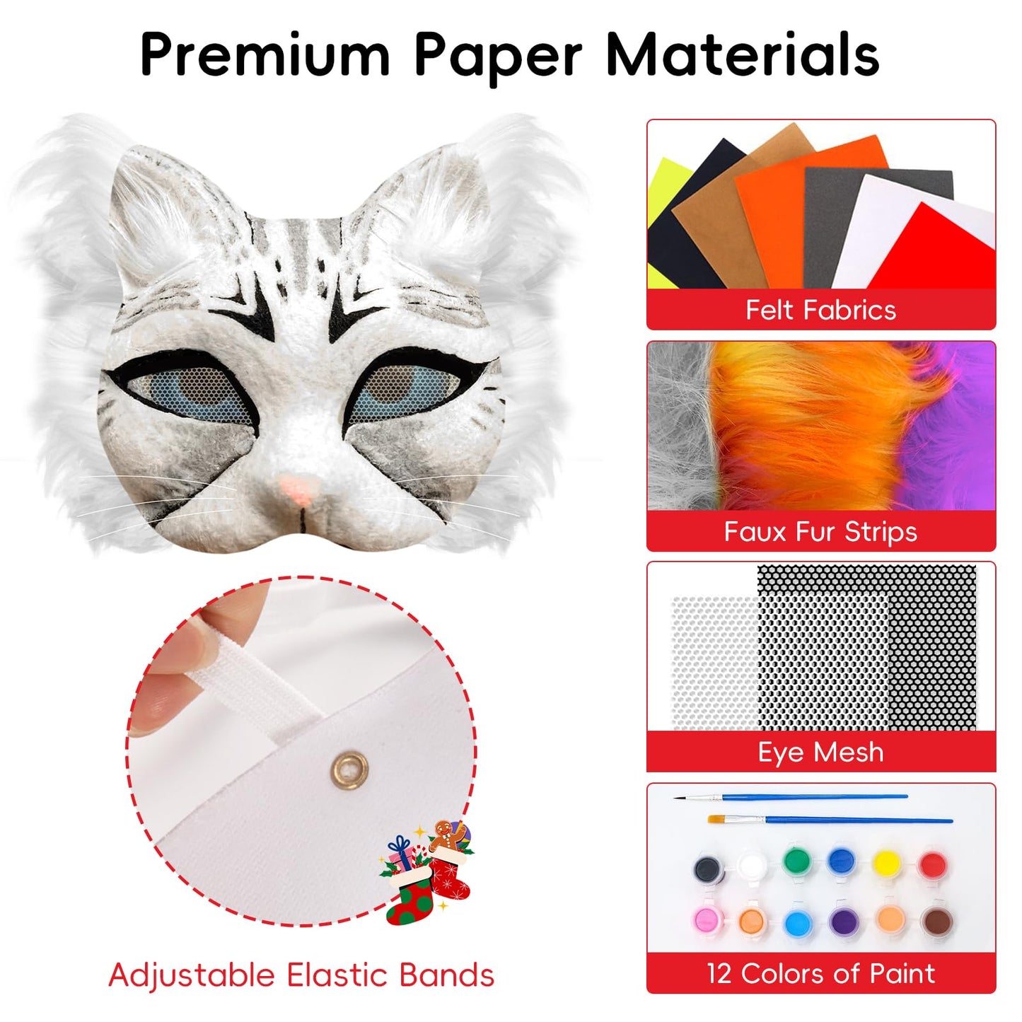 Blurap 83pcs Therian Mask Kit, Cat Mask Base Kit, DIY Furry Masks to Paint, Therian Mask Base Arts Crafts Cat Masks for Halloween Christmas Cosplay Party