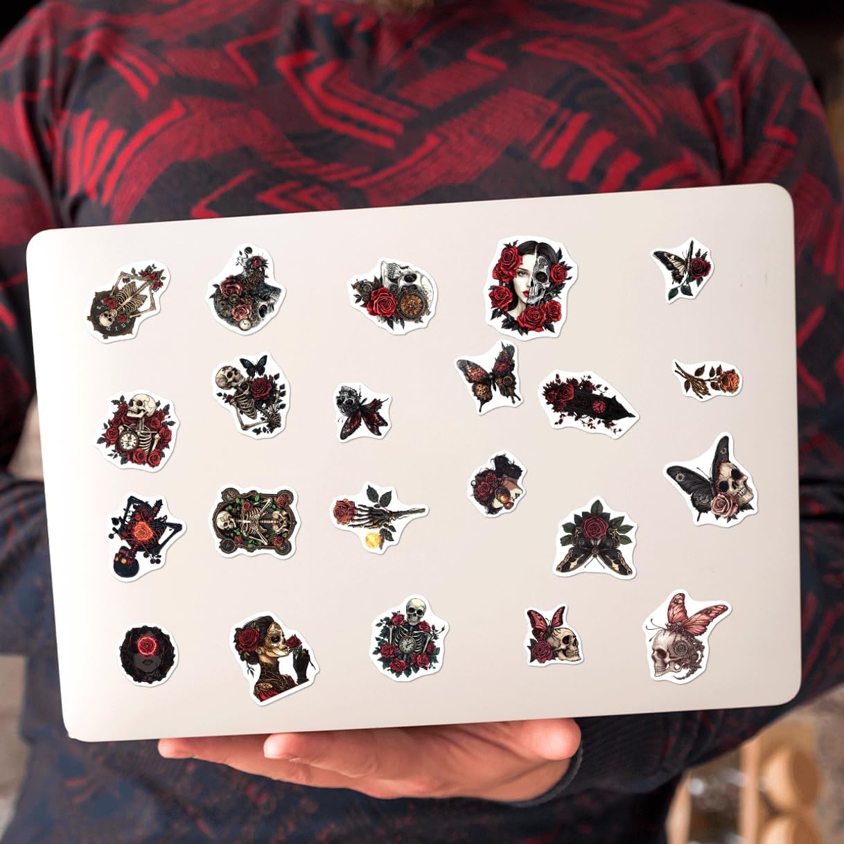 Gothic Steampunk Skeleton Rose Stickers Pack 108Pcs Vinyl Skull Clockwork Butterfly for Laptops Water Bottles Journals DIY Crafts Halloween Decor Car Hat Phone