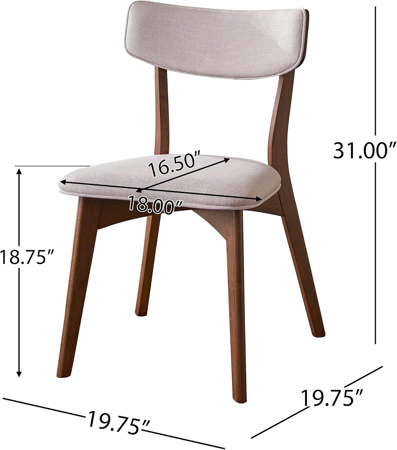 Christopher Knight Home Megann Mid-Century Wood Dining Set with Fabric Chairs, 5-Pcs Set, Natural Walnut / Dark Grey