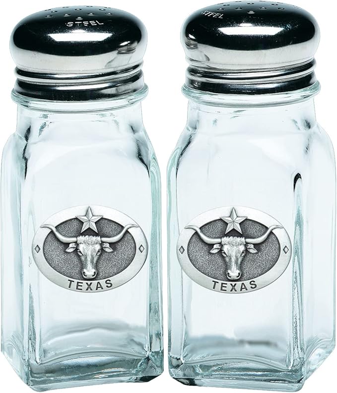 Heritage Pewter Longhorn with Texas Salt and Pepper Shaker Set of 2 Bottles | Expertly Crafted Pewter Glass