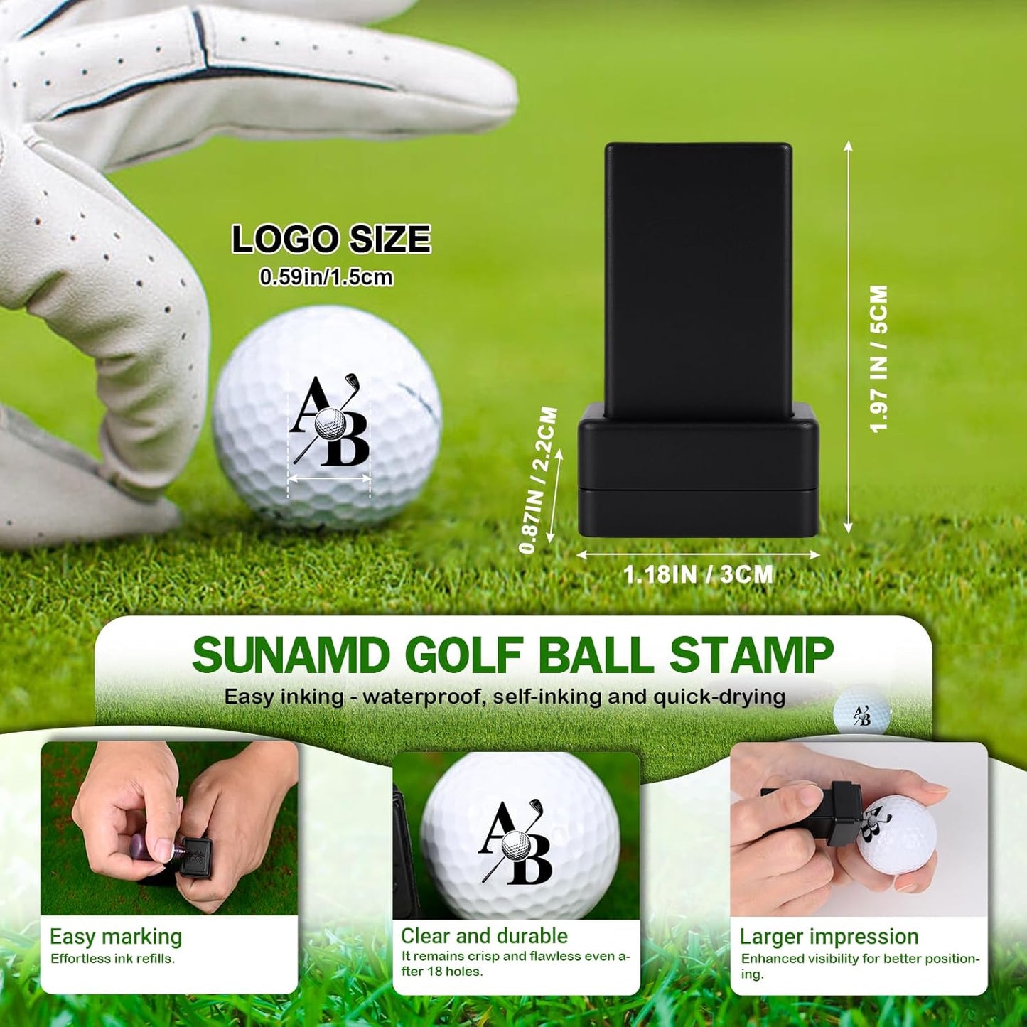 Custom Golf Ball Stamp Personalized, Self-Inking Monogram Ball Marker Stamper with Name Logo, Waterproof Ink, Customizable Golf Accessories for Golfers, Unique Reusable Gift for Men Women