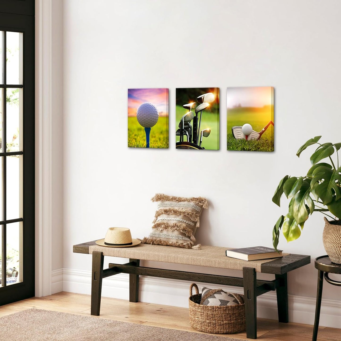 LyerArtork 3 Piece Golf Wall Art Canvas Prints Golf Ball Course Sunset Landscape Pictures Sports Artwork Wall Decor for Gym Club Office Bedroom Living Room Ready to Hang 12x16inchx3
