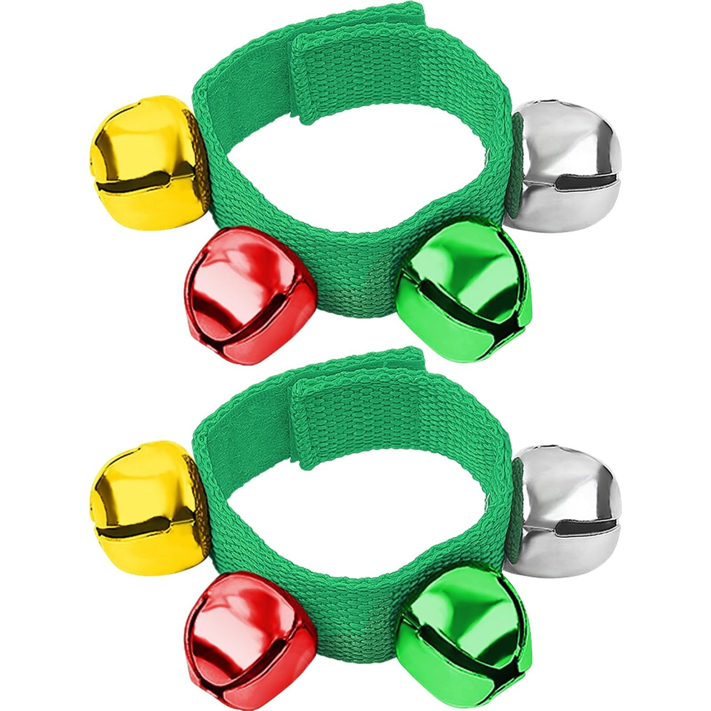 Augshy 2 Packs Christmas Wrist Bells, Green Wrist Band Jingle Bells Bracelets with Red Green Gold Silver Bells Adjustable Hand A