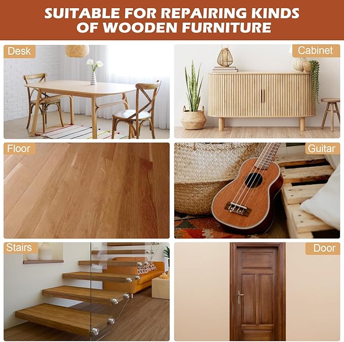 DEWEL Wood Furniture Repair Kit 40 Pcs, 12 Colors Wood Filler and Touch Up Markers, Wooden Putty and Polish Wax, Repair Scratch, Cracks, Hole, Stains for Hardwood Floor, Table, Laminate, Cabinet