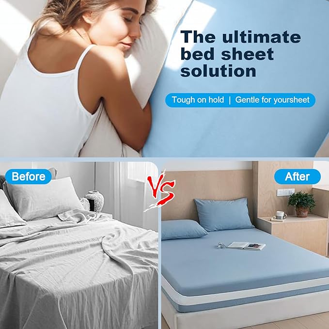 Premium Adjustable Bed Sheet Clips with Elastic Straps and Clips for Securely Holding Sheets in Place, Fits Mattresses from 20" to 79"（Black）
