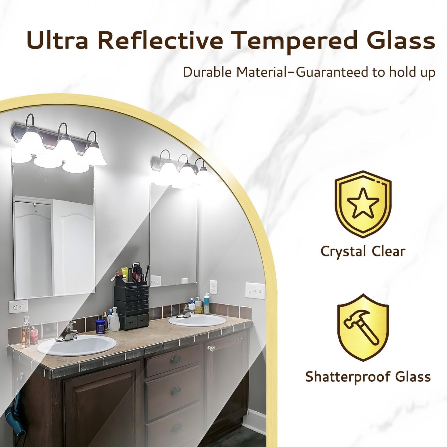 Gold Round Mirror 30 Inch Circle Mirror Bathroom Mirror Large Round Mirrors Brushed Metal Frame Anti-Rust Tempered Glass for Bathroom Bedroom Entryway Living Room