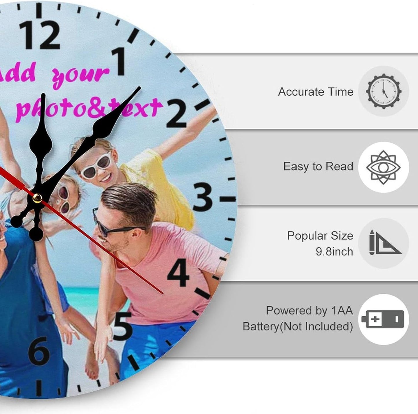 Custom Wall Clock,Personalized Wood Clock add Your Photo/Text,Customizable Silent Round Decoration for Kitchen Bathroom 12inch style1