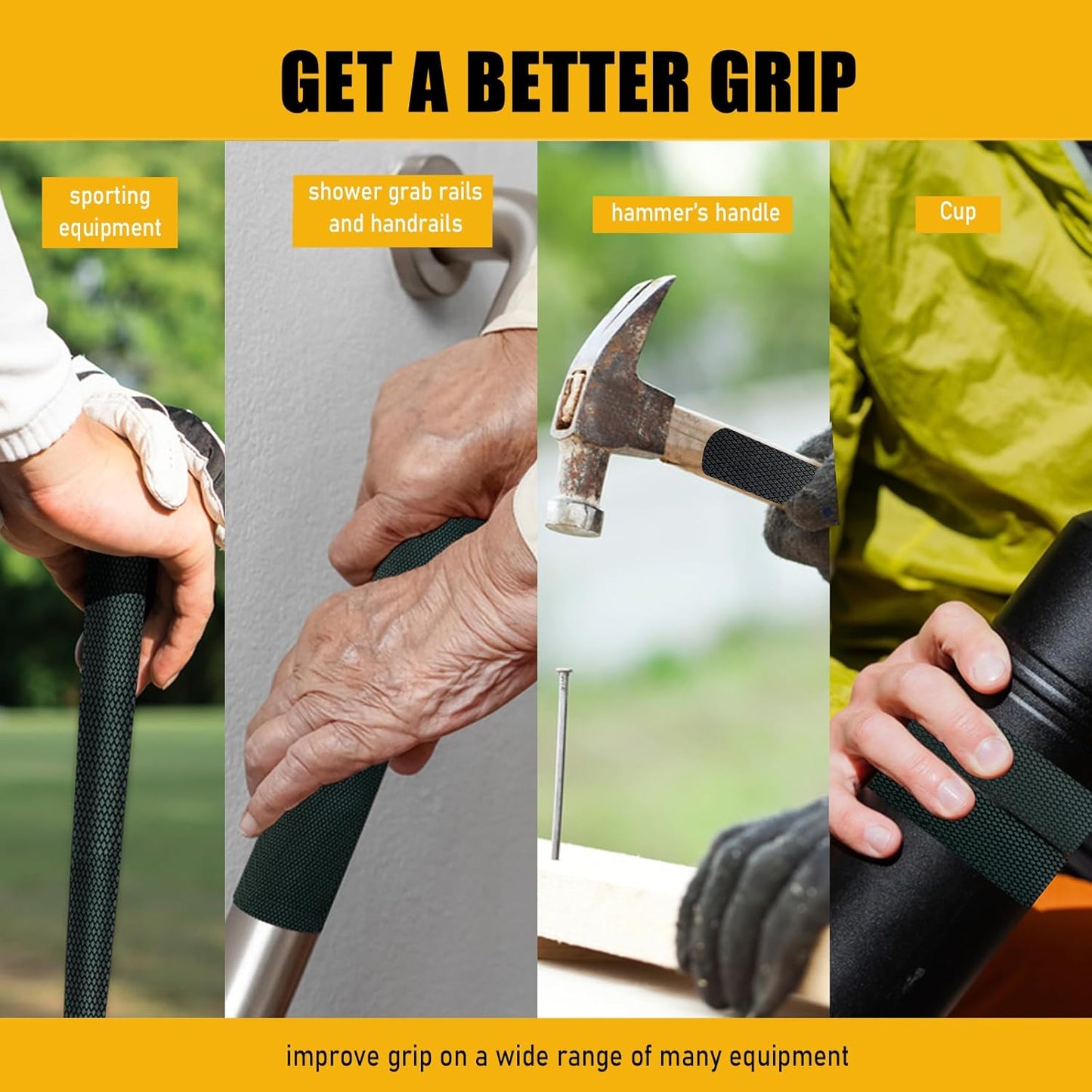 Rubber Grip Tape, 4 In x 10 Ft Non-Abrasive Grip tape for handles, Strong Adhesive Waterproof Heat Resistant Cushion grip, Comfortable in hands, perfect for handles, handlebars, or any slippery stuff