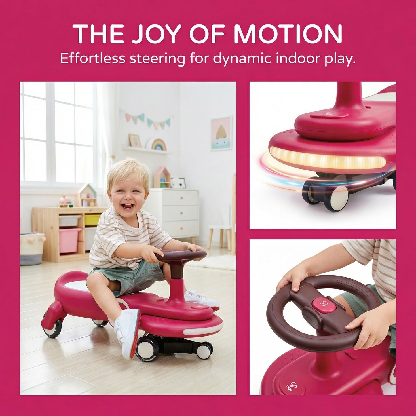 Hape Wiggle & Giggle Ride-On Car for Kids & Adults - No Assembly Wiggle Car with LED Lights, 8 Songs & Silent Wheels - 2-in-1 Parent-Child Ride-on Toy for Balance & Coordination, Ages 2-8 Years