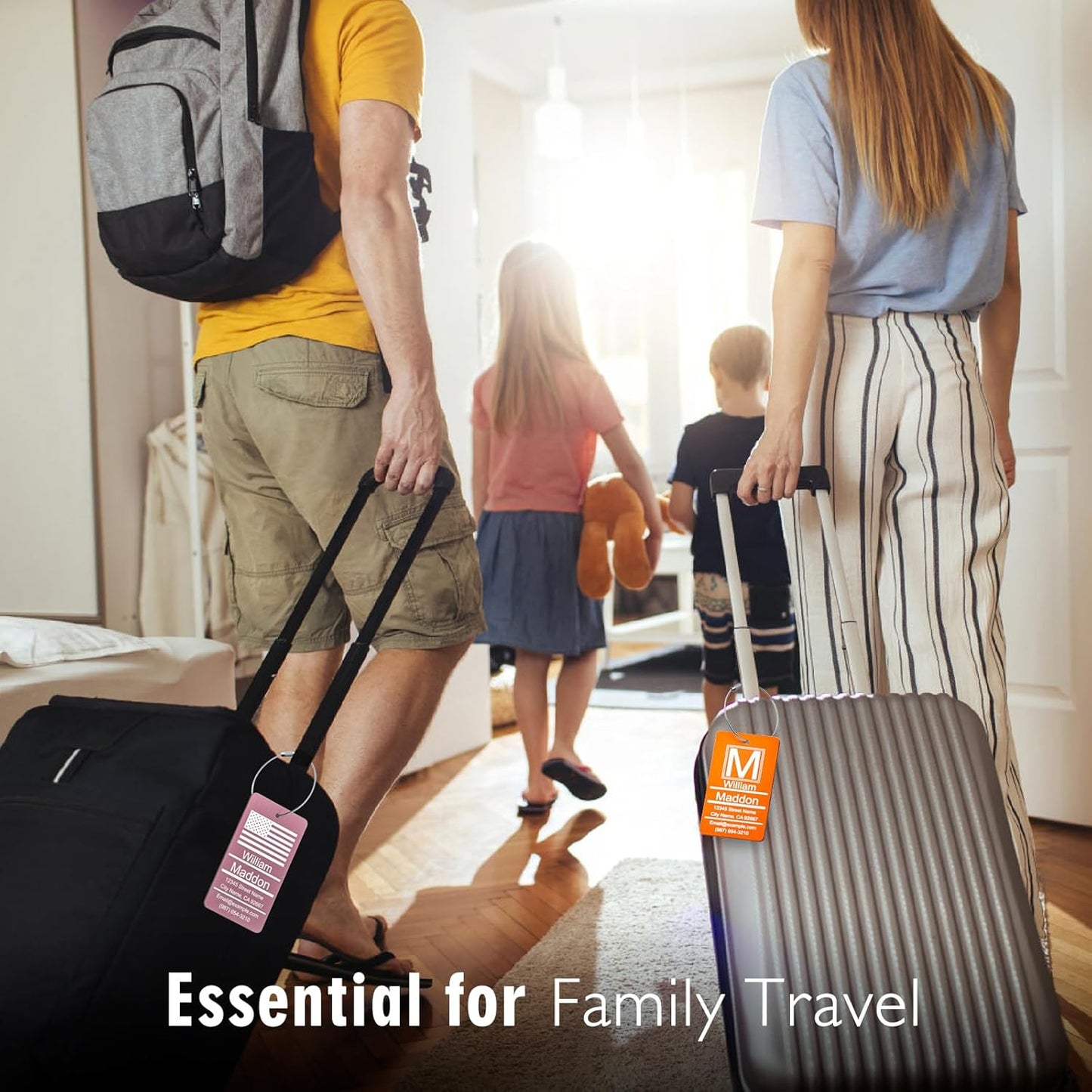 Luggage Tags for Suitcase - Personalized Engraved Metal Tag for Cruise Travel - Pink Custom Name Tags Suitable for Bags and Backpack