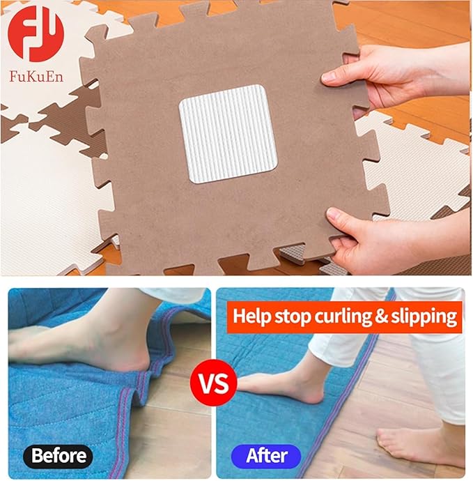 4PCS Rug Pad Grippers, Non Slip Rug Tape Grip Carpet Corner for Hardwood Floors and Tiles, Double Sided Rug Stickers Accessories for Area Rugs to Keep Area Rug Flat