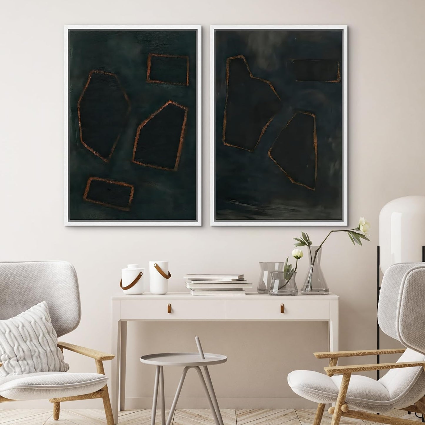SIGNWIN Framed Wall Art Print Set Dark Geometric Abstract Modern Minimalist Shapes Illustrations Modern Art Rustic Relax/Calm Multicolor for Living Room, Bedroom, Office - 16"x24"x2 WHITE