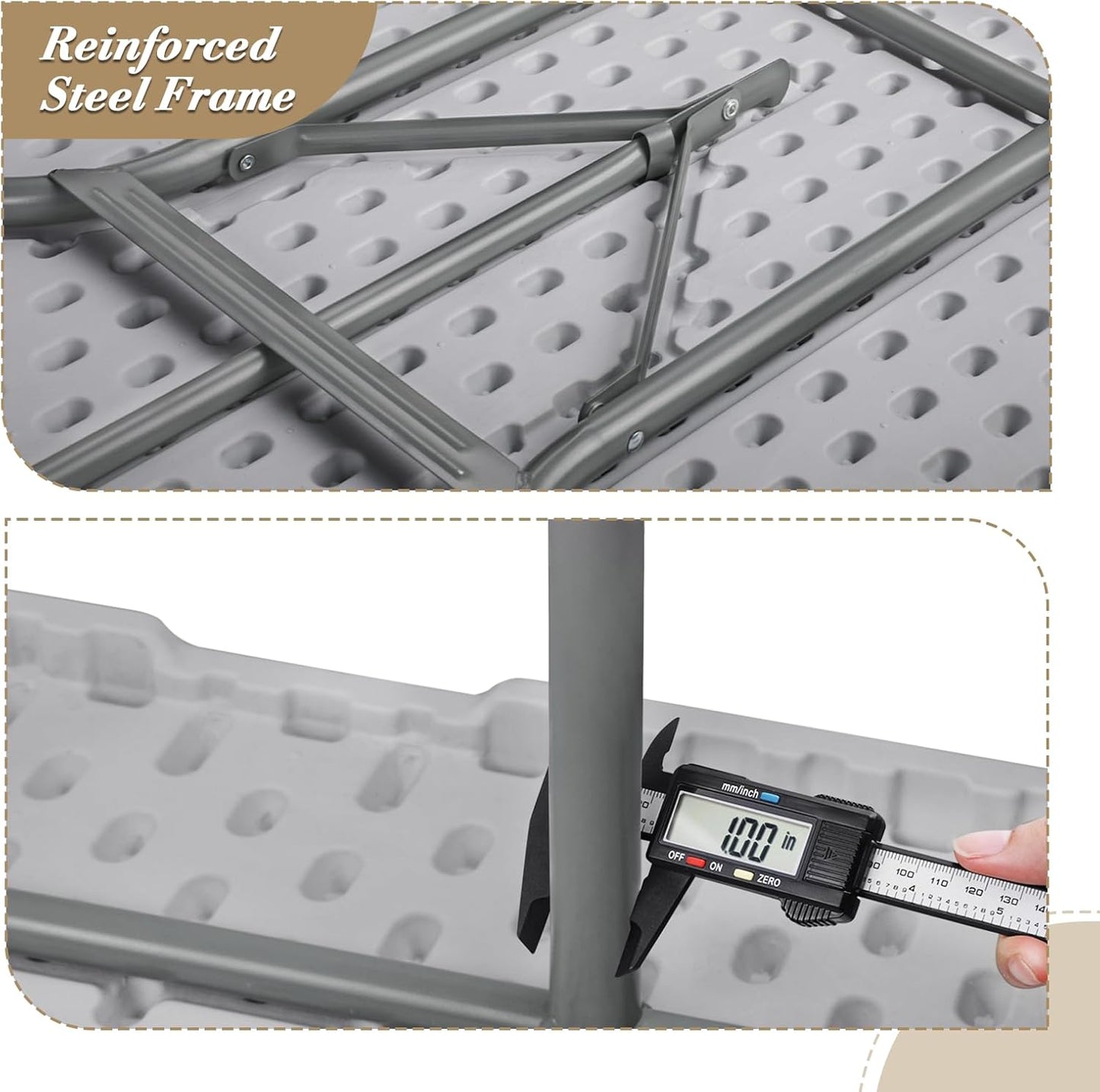 Athena Collection 6 ft Square Folding Dining Table, Large Plastic Foldable Table Portable with Carry Handle, Heavy Duty Fold-in-Half Utility for Indoor Outdoor Party Camping Picnic, Grey