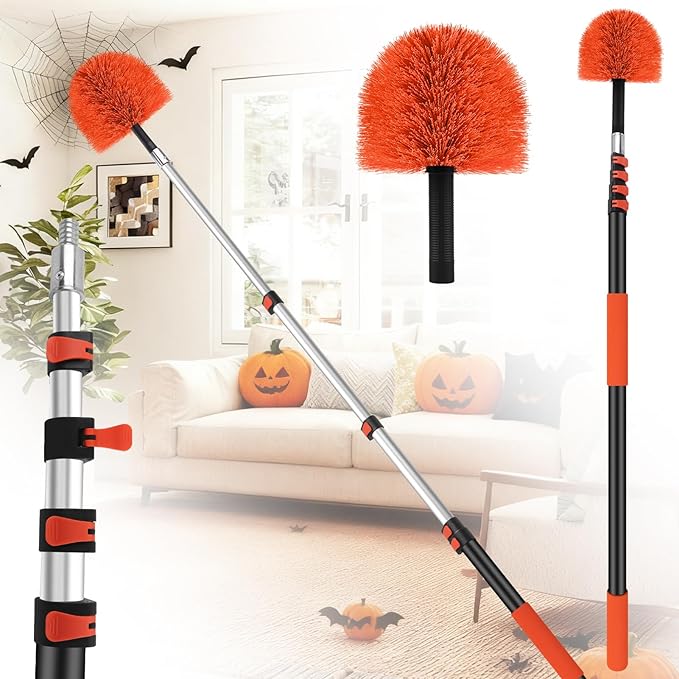 Cobweb Duster with 5-20FT Extension Pole | Spider Web Brush for Outdoor & Indoor Web Cleaning | Soft Bristle Brush | Lightweight Extendable Handle | 3/4" Standard Acme Threaded Fits Cleaner Tool