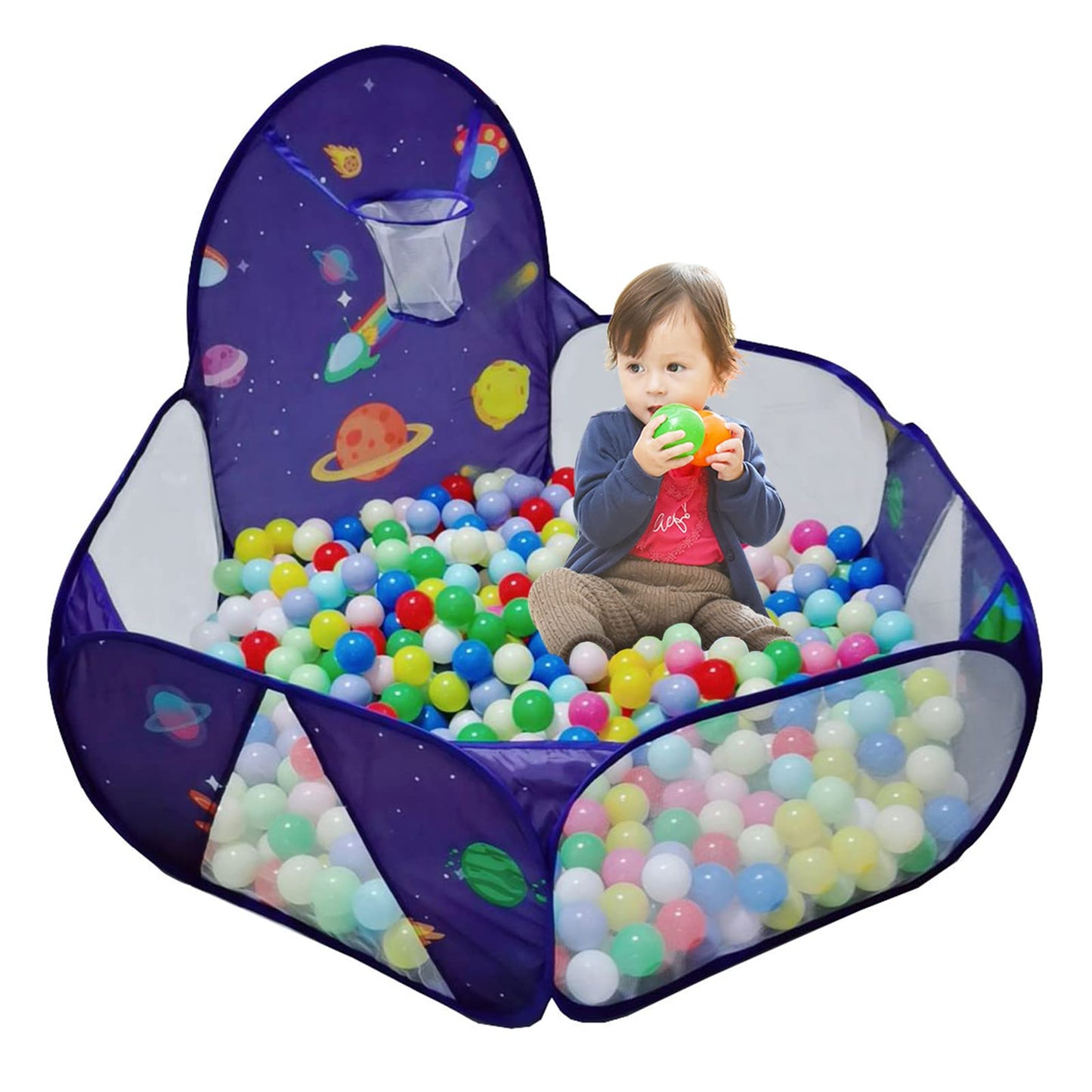 LOJETON Kids Ball Pit, Pop Up 3+Children Play Tent, Toddler Ball Pool Baby Crawl Playpen with Basketball Hoop, Portable Toys for Girls Boys, 4 ft / 120 cm, Balls Not Included, Spaceship