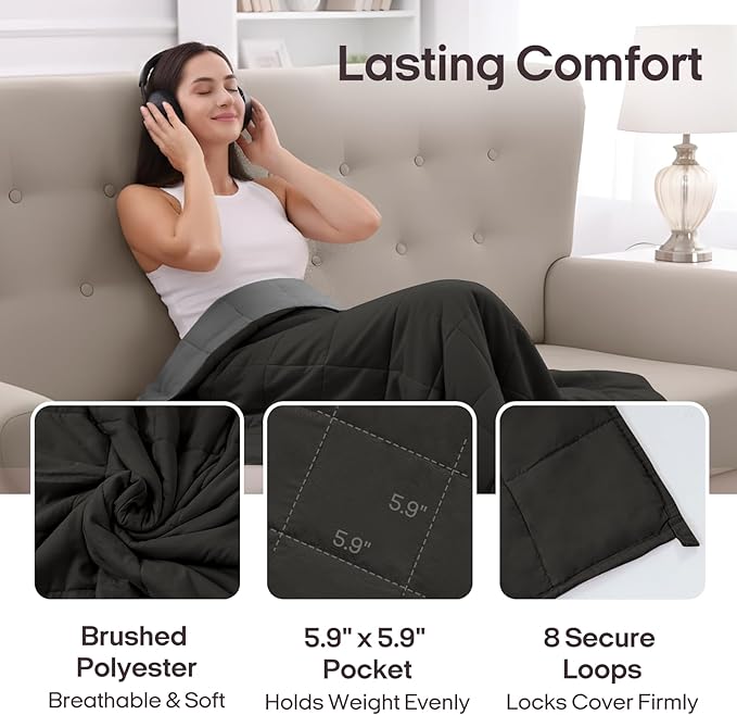 ZonLi Weighted Blanket for Adults (60"x80", 15lbs, Grey/Black) Queen Size High Breathability Cooling Heavy Blanket, Soft Material with Premium Glass Beads, All-Season, Easy Care
