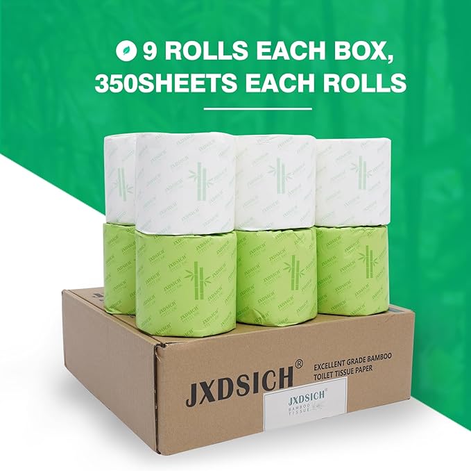 Bamboo Toilet tissue Paper, 3 Ply, Sustainable Toilet Tissue, 9 Rolls and 350 Sheets Per Roll - Septic Safe - Organic, Plastic Free, BPA and Chlorine Free