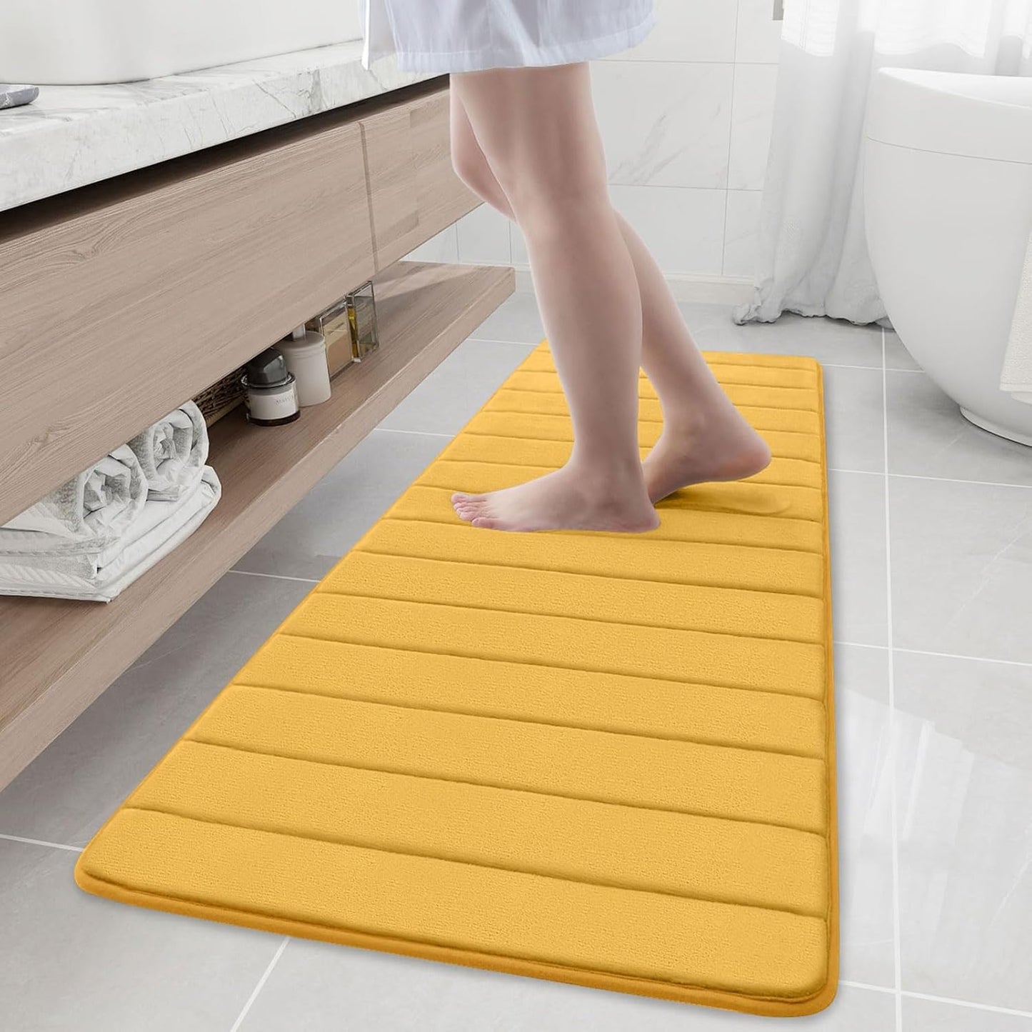Buganda Memory Foam Bath Mat, 59" x 20", Ultra Soft and Non-Slip Bathroom Rugs, Water Absorbent and Machine Washable Bath Rug Runner for Bathroom, Shower, and Tub, Yellow