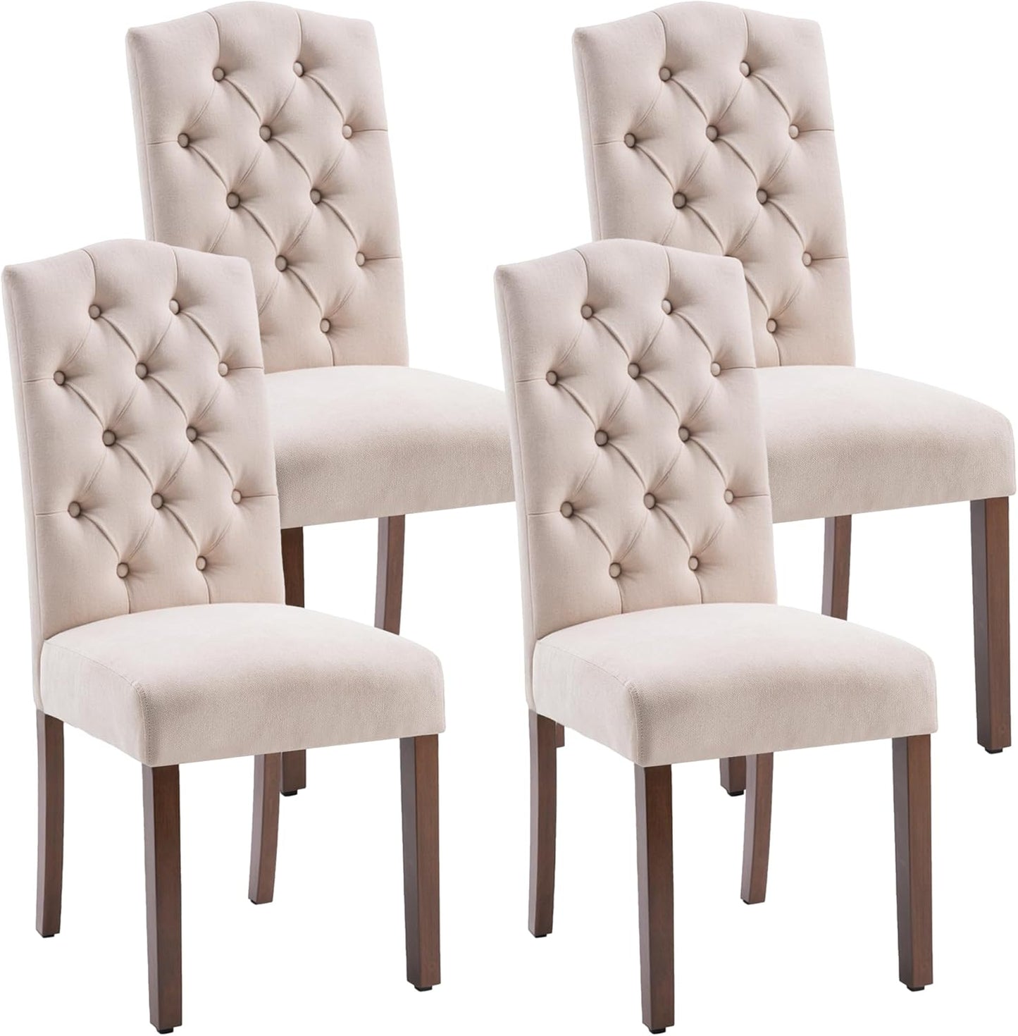Tufted Upholstered Parsons Dining Chair Set Fabric Diner Accent Stylish Modern Kitchen Living Room with Button Sturdy Solid Wood Legs