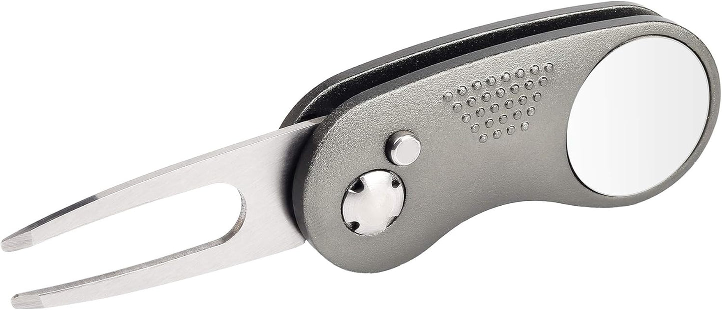 Mile High Life Golf Divot Repair Tool, All Metal Foldable Divot Tool with Pop-up Button & Magnetic Ball Marker