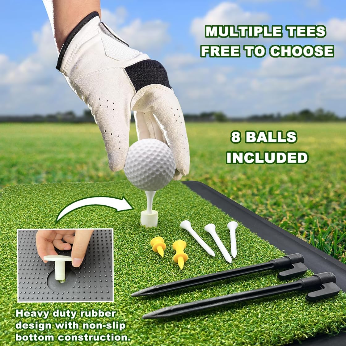 Golf Training Mat Impact Swing Hitting Practice Board w/Heavy Duty Rubber Base, Versatile Replaceable Surface, Outdoor/Indoor Training Aid for Swing Path Feedback