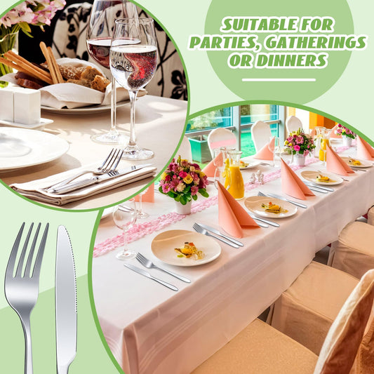 Nuenen 100 Pieces Stainless Steel forks and knives Dinner Flatware Set Tableware Cutlery for Butter Kitchen Restaurant, Dishwasher Safe(Silver,8.4 Inches, 7.1 Inches)