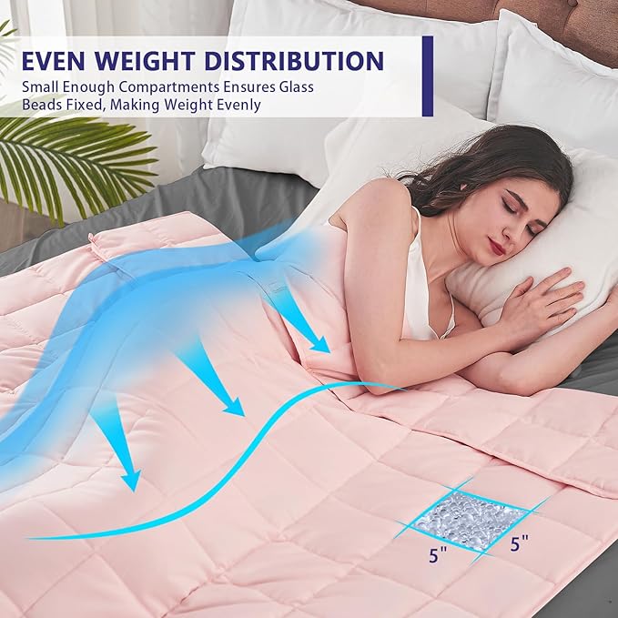 yescool Weighted Blanket for Adults (25 lbs, 88” x 104”, Pink) Cooling Heavy Blanket for Sleeping Perfect for 240-260 lbs, King Size Breathable Blanket with Premium Glass Bead