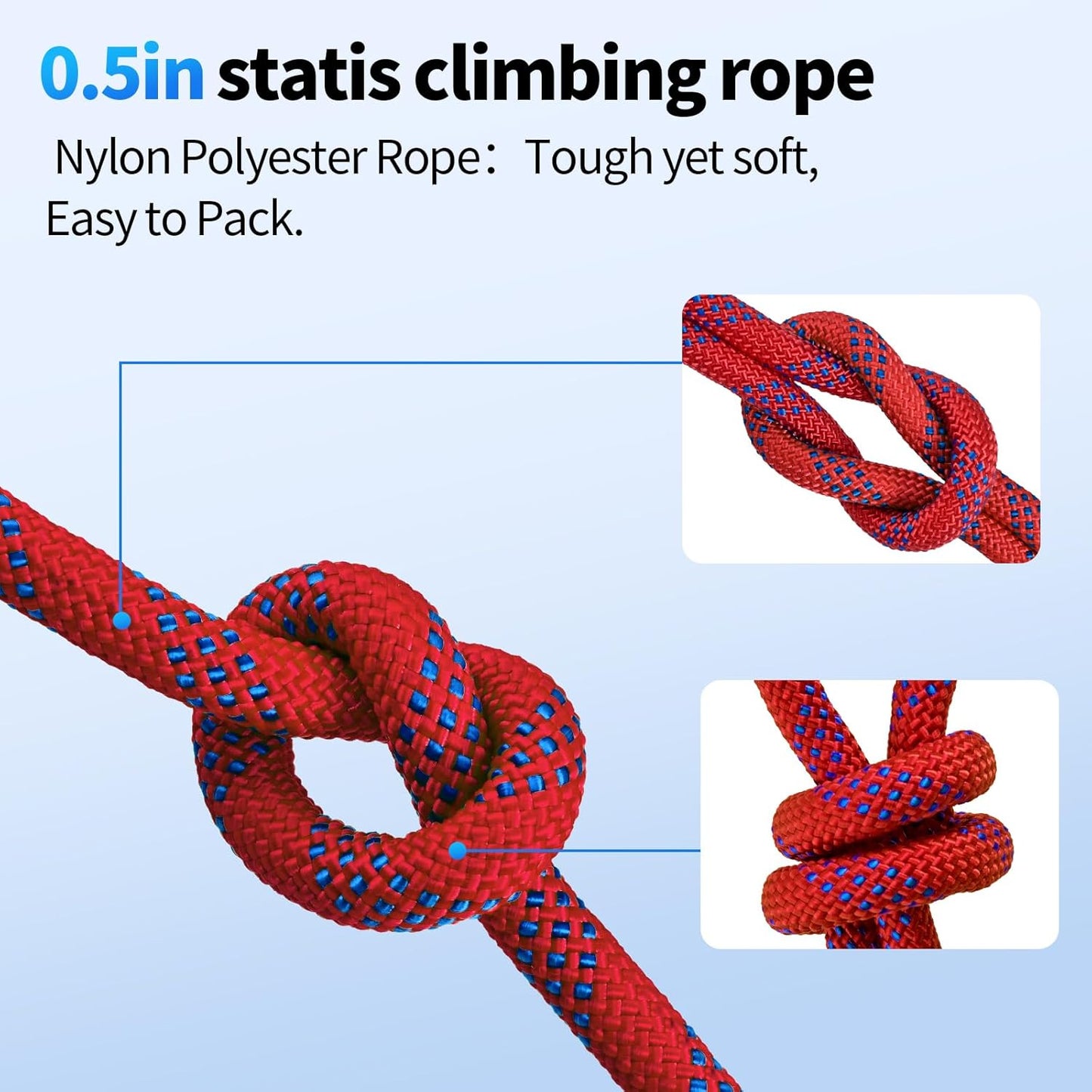 150Ft 1/2 Inch Heavy Duty Climbing Rope - for Tree Swing, Pulling, Outdoor & Gym Use (Red)