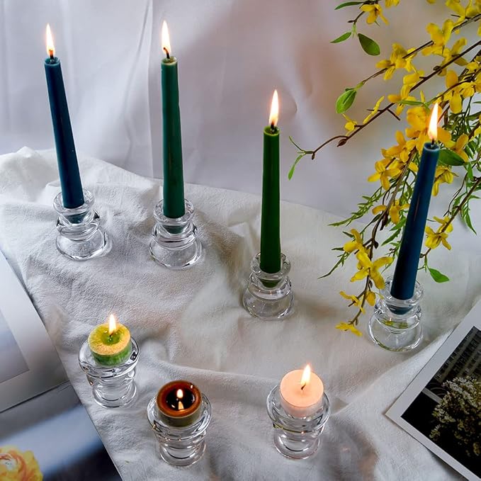Clear Glass Candlestick Holders, Set of 4 Taper Candle Holders for Wedding, Decoration and Dinning