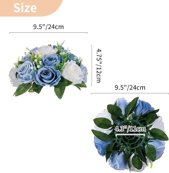 NUPTIO Wedding Floral Centerpieces for Tables: 6 Pcs Dusty Blue & White Fake Flower Ball for Weddings Party - Artificial Rose Arrangements for Birthday Bridal Shower Decorations