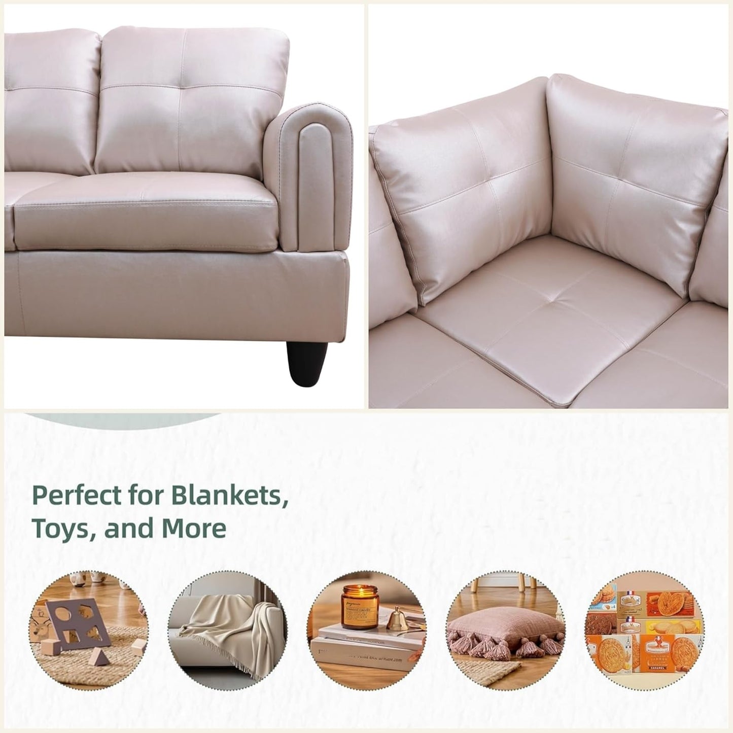 L Shaped Sectional Couches, Leather Couch Modular Sectional Sofa with Ottoman Storage, Modern L Shaped Couch with Chaise for Living Room Bedroom Apartment Furniture, Gray