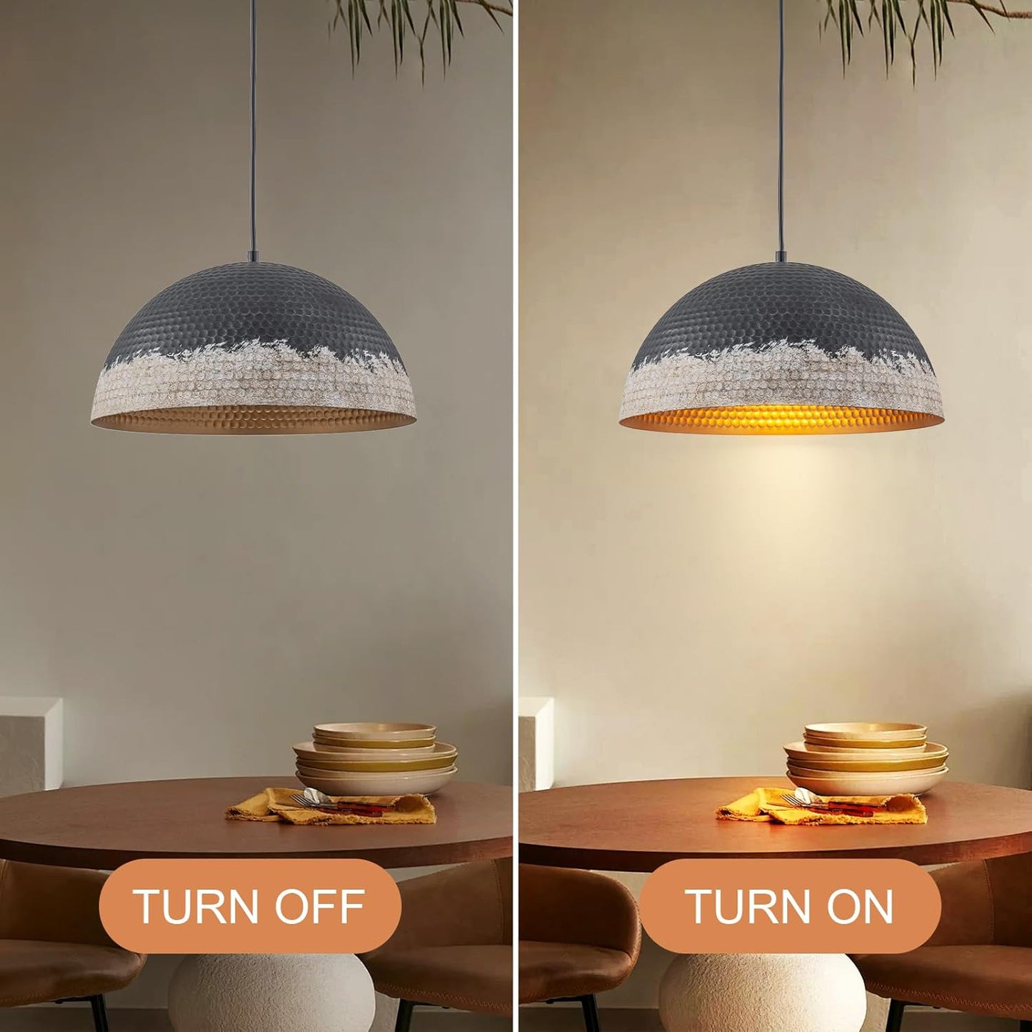 Y'INSP 15.75" Black Distressed Pendant Light Fixtures, Hammered Pendant Lights Kitchen Island, Farmhouse Dome Pendant Lighting, Industrial Hanging Lights for Dining Room Bedroom Hallway Foyer